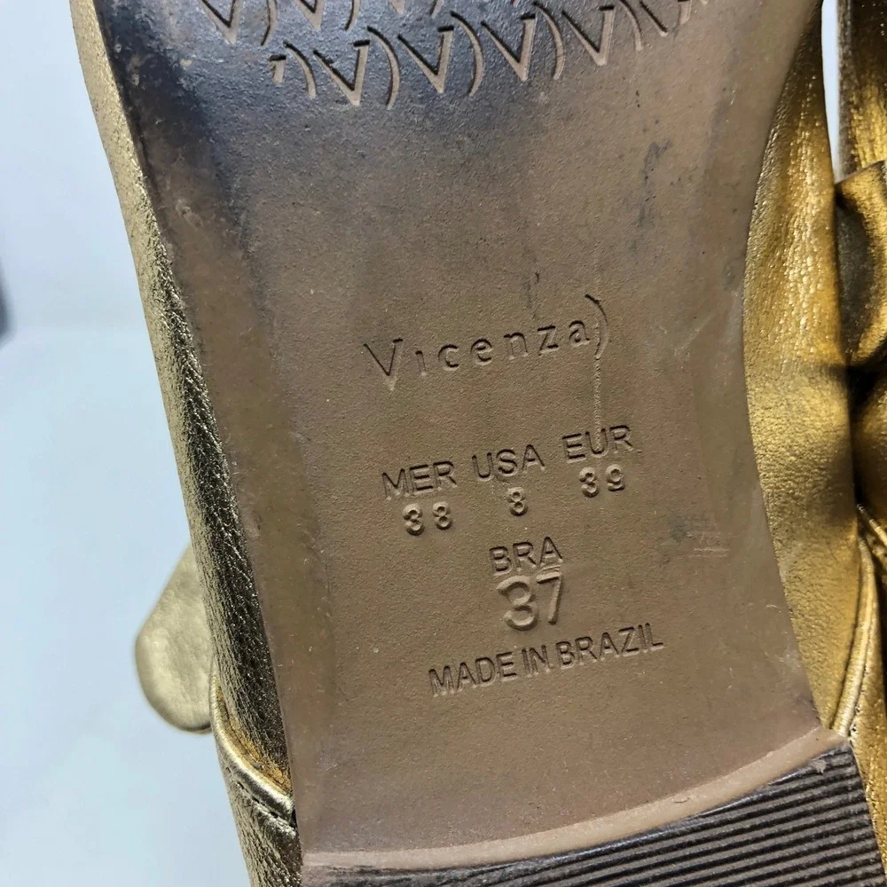 Vicenza Ballet Flats 8 Womens Gold Metallic Square Toe Knotted Strap Leather